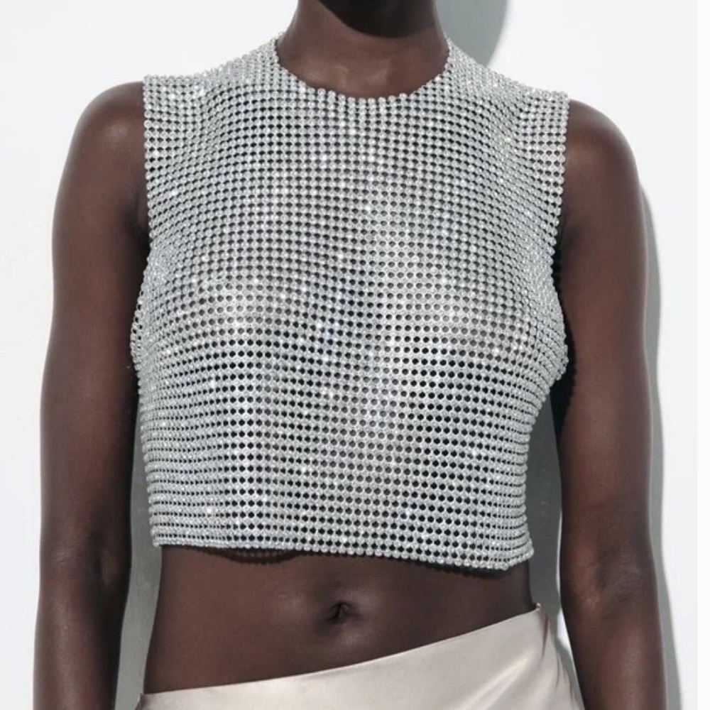 Zara open back rhinestone top NWT